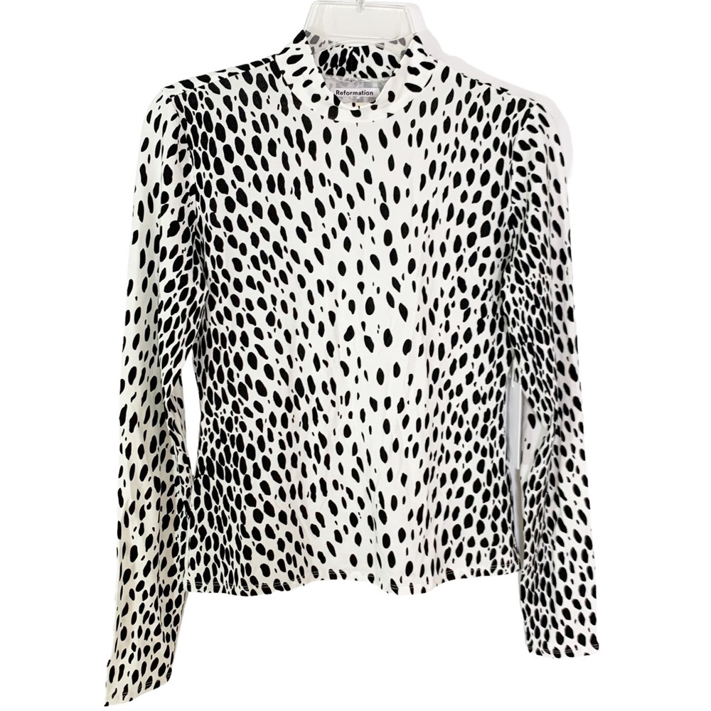 Reformation Bailey Cheetah Mock Neck Knit Top Long Sleeves Black White M NWT - Picture 2 of 10